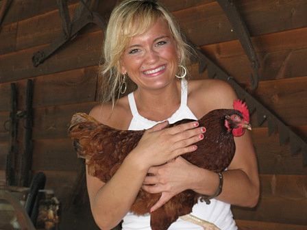 Guest holding a chicken